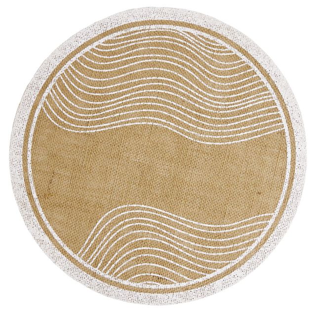 Set de table rond en jute naturel et blanc motif soleil ou vague &Oslash;38cm
