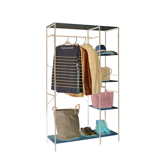 Penderie dressing 4 niveaux m&eacute;tal et bois 90x40xH165cm