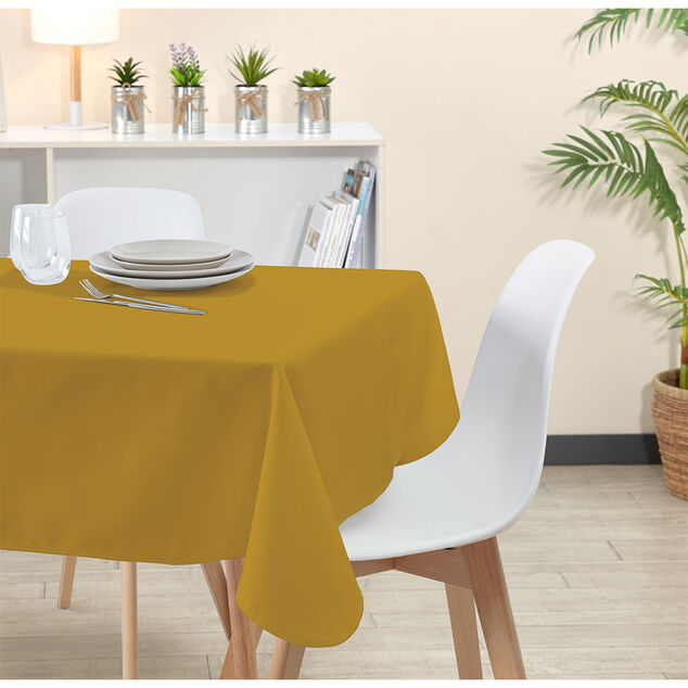 Nappe rectangulaire polyester anti t&acirc;che uni jaune moutarde