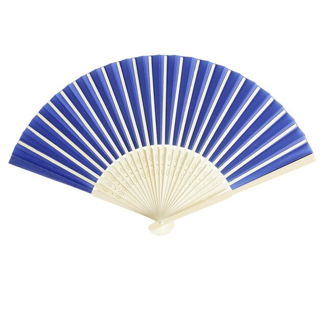 &Eacute;ventail en bambou et tissu uni L27cm (2 mod&egrave;les bleu ou blanc)