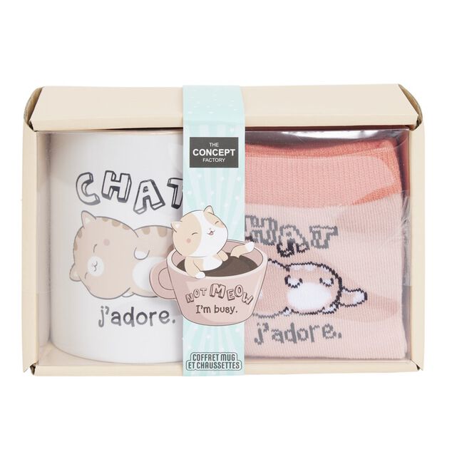 Coffret mug chaussettes kawaii Chat J'adore