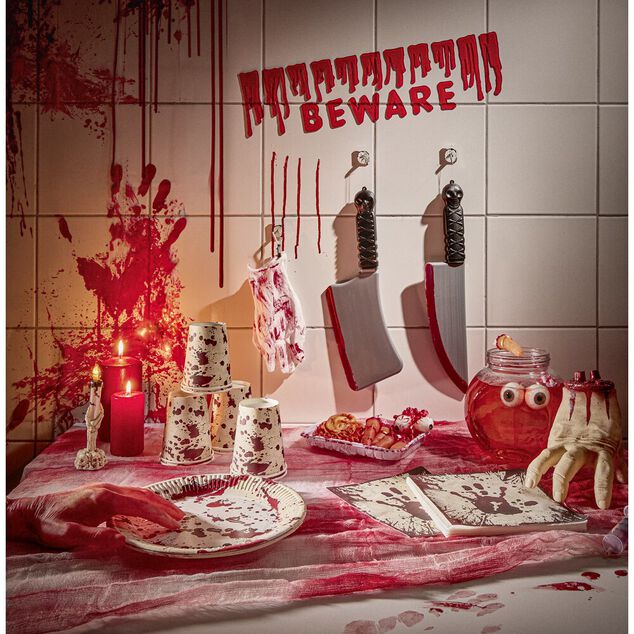 Gant blanc t&acirc;che de sang x2 Halloween d&eacute;guisement adulte L22cm