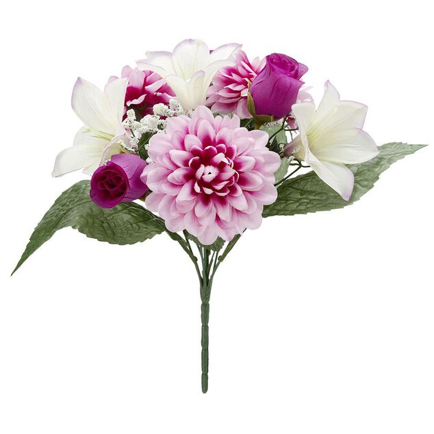 Piquet rose chrysanth&egrave;me gypsophile violet fleur artificielle H36cm