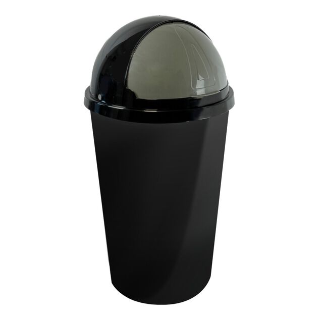 Poubelle ronde 50L noire rabat gris Ø40xH74cm