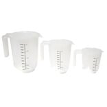 Lot de 3 verres mesureur 250/500/1000ml plastique blanc transparent