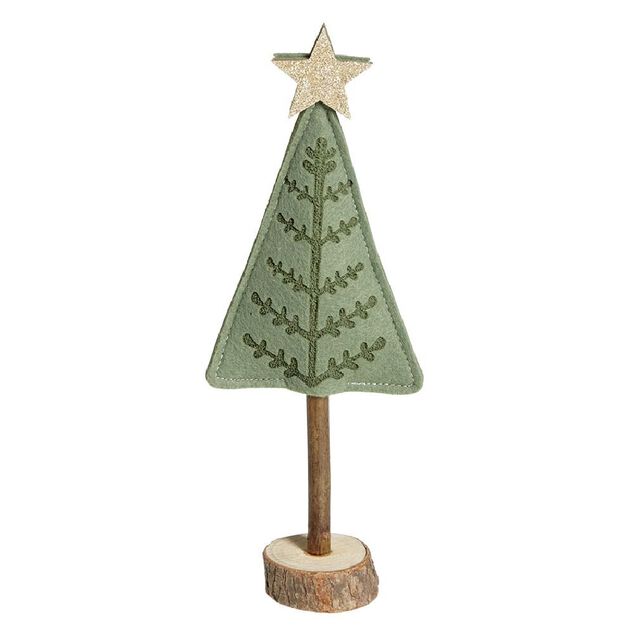 Sapin feutrine et bois &agrave; poser H27cm