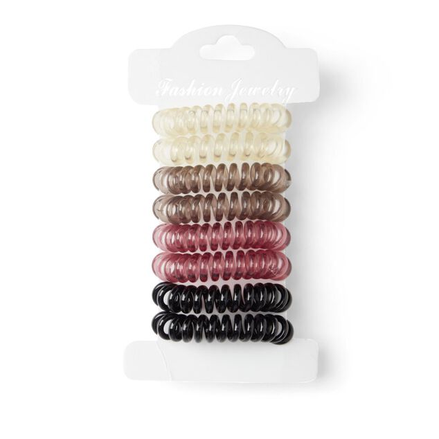 Lot de 8 &eacute;lastiques &agrave; cheveux spirale caoutchouc 3 coloris