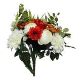 Fleur artificielle piquet dalhia/camélia/eucalyptus blanc et orange 23 têtes