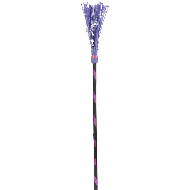 Balai sorci&egrave;re Halloween fluo d&eacute;cor &eacute;toile H93 cm