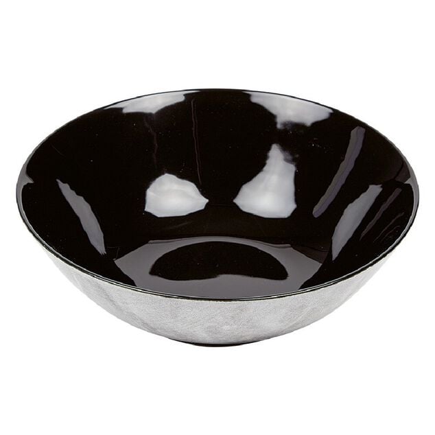 Assiette creuse noir d&eacute;cor marbre gris &Oslash;18cm