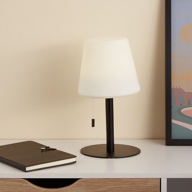 Lampe LED à tirette en polypropylène noir et blanc Ø15,5cm