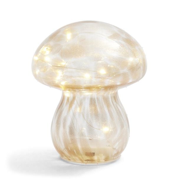 Décoration à poser champignon à LED en verre marron Ø13xH15cm