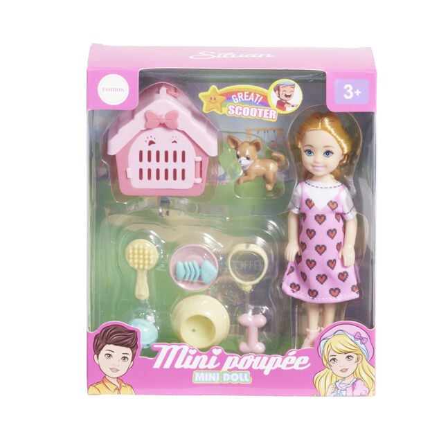 Mini poup&eacute;e avec accessoires - 3 mod&egrave;les