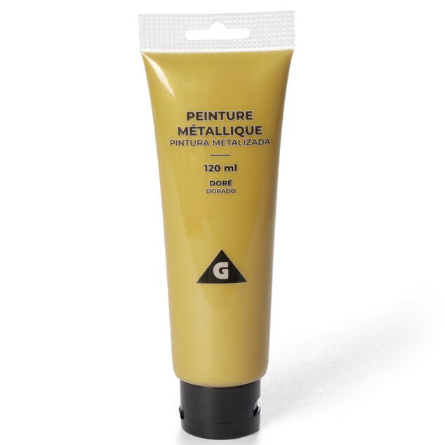 Tube peinture acrylique 120ml dor&eacute; m&eacute;tallis&eacute;