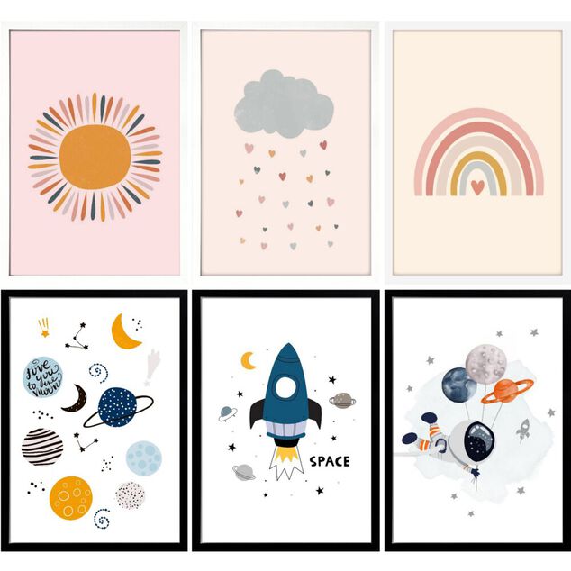 Cadre décoratif enfant x3 bois et verre 25xH35cm (2 modèles)