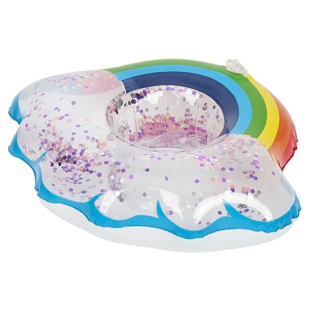 Porte verre gonflable arc-en-ciel &agrave; paillettes 20x20cm