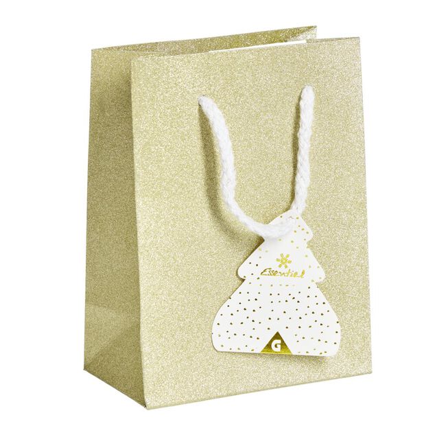 Sac cadeau Noël motif sapin ou uni doré pailleté -Taille S
