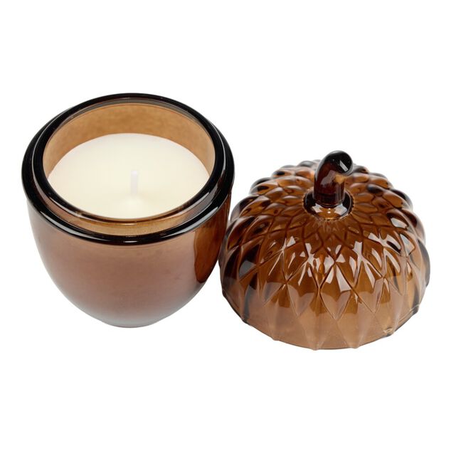 Bougie pot forme gland verre color&eacute; &Oslash;7xH11,5cm (2 mod&egrave;les rouge ou dor&eacute;)