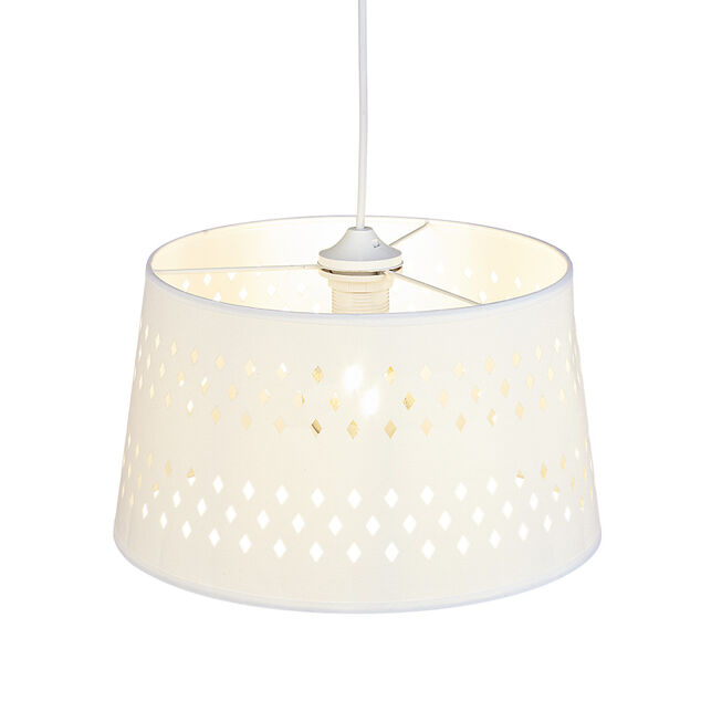 Suspension avec abat jour blanc à motifs ajourés losanges