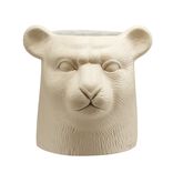 Pot ciment forme t&ecirc;te de tigre beige &Oslash;13xH13,5cm