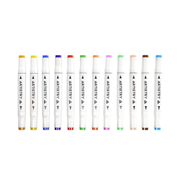 Lot de 12 marqueurs double pointe dans boite H16,3cm