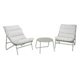 Ensemble salon de jardin 2 personnes Oslow m&eacute;tal vert sauge et coussins gris clair