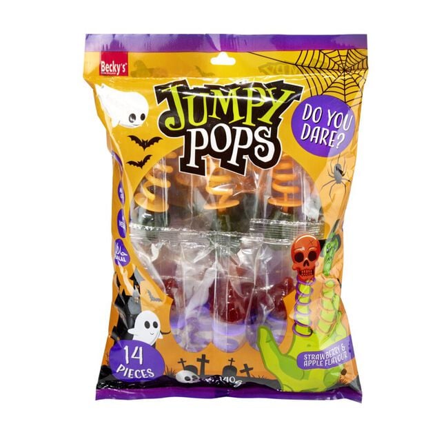 Bonbon Halloween Jumpy Pops spirale sucette de doigt 14 pi&egrave;ces 160gr