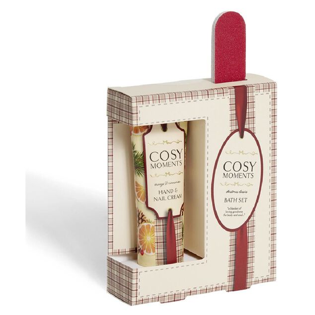Coffret cr&egrave;me pour les mains orange cannelle avec lime &agrave; ongles