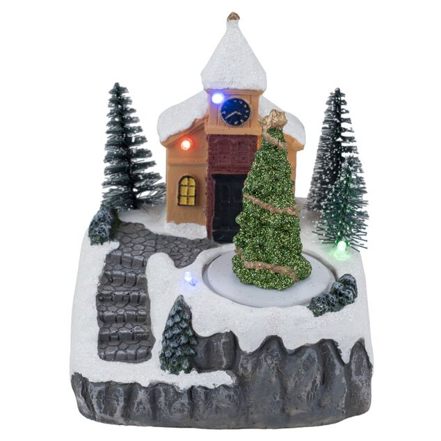 Village de No&euml;l anim&eacute; LED sc&egrave;ne patinoire 11,5x10,5xH13,5cm (3 mod&egrave;les)