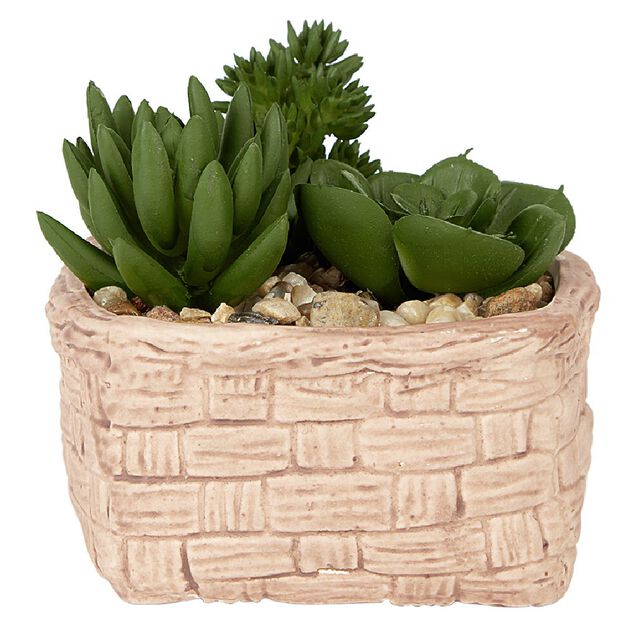 Plante grasse artificielle pot c&eacute;ramique style panier effet pierre