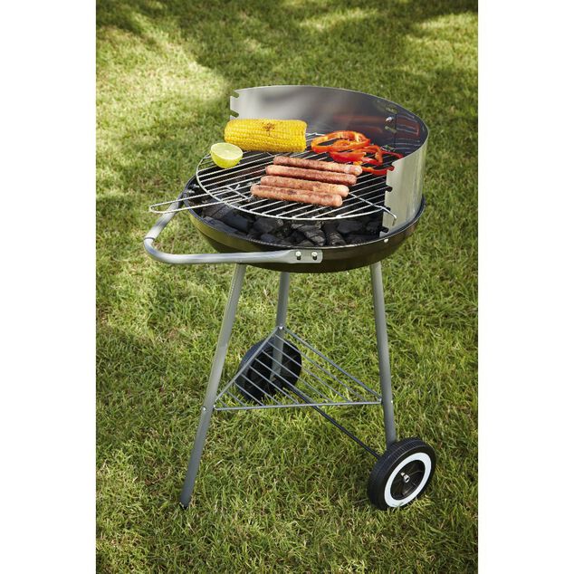 Barbecue &agrave; charbon sur roulettes Carter noir 52x44xH70cm