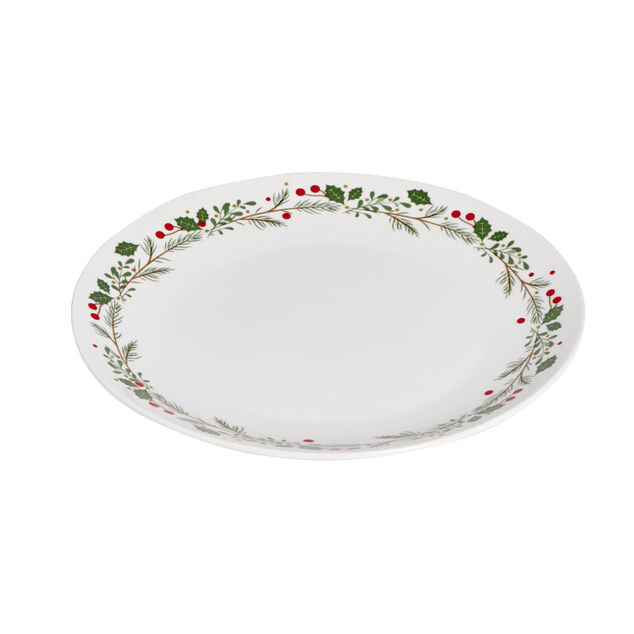 Assiette plate en porcelaine blanche motif feuillage de Noël Ø27cm