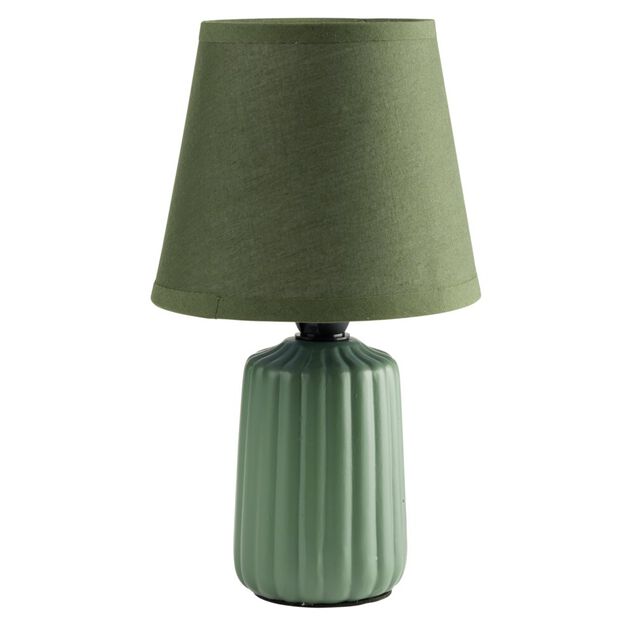 Lampe de table socle c&eacute;ramique stri&eacute; vert fonc&eacute; &Oslash;13xH22cm