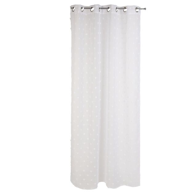 Voilage pompons 8 oeillets blanc