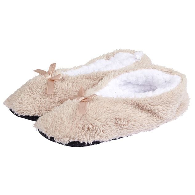 Chaussons ballerines beige avec noeud femme