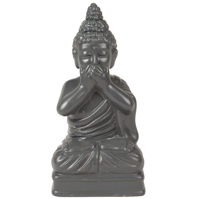 Statue Bouddha de la sagesse r&eacute;sine gris fonc&eacute;