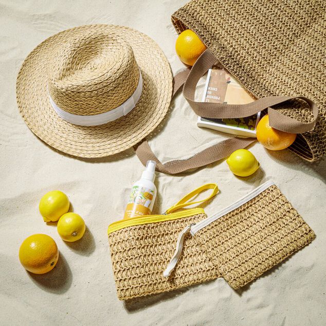 Chapeau de paille style Panama avec ruban 34x33,5xH11cm (3 mod&egrave;les)