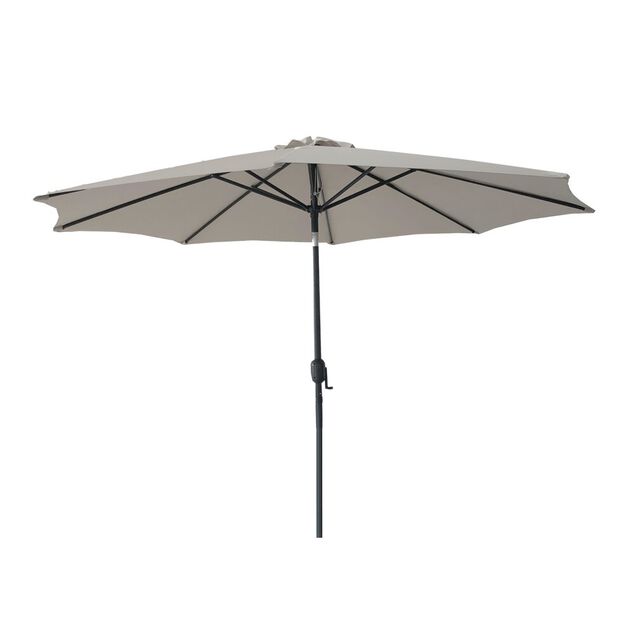 Parasol centr&eacute; Cuba rond inclinable &agrave; manivelle taupe &Oslash;300xH245cm