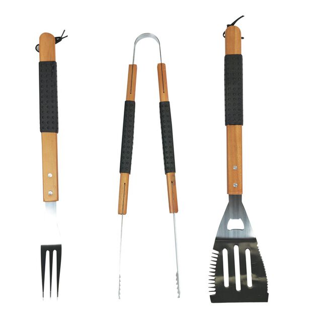 Ustensile barbecue x3 bois et m&eacute;tal