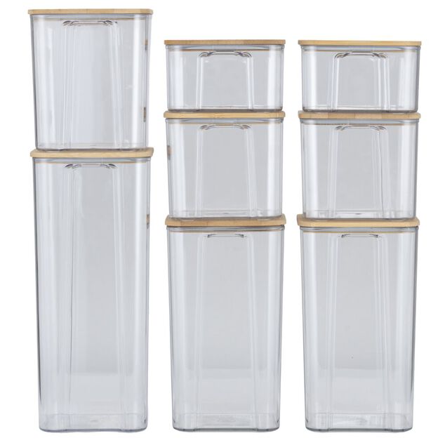 Bo&icirc;te de conservation x8 plastique et couvercle bambou 370/680/950/1300/1800ml