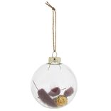 Boule de No&euml;l en verre int&eacute;rieur fleurs s&eacute;ch&eacute;es jaune et rouge &Oslash;8cm