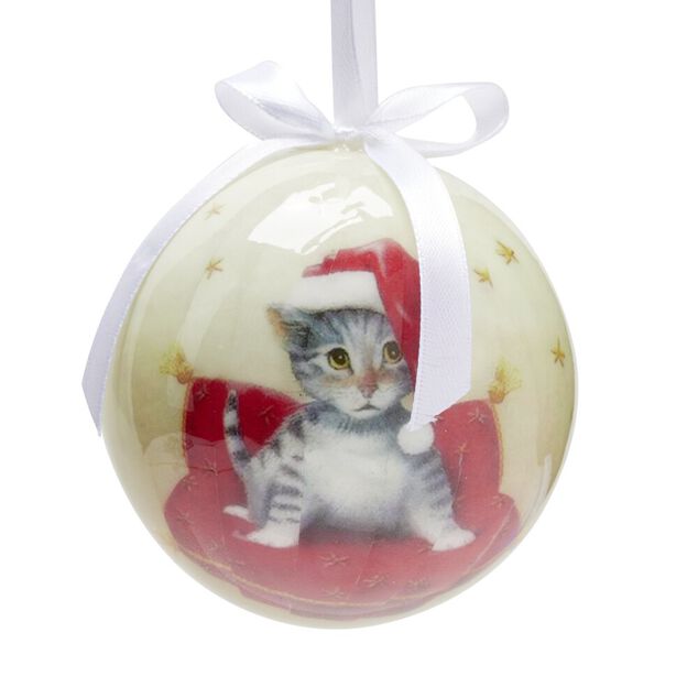 Boule de No&euml;l motif animal mignon avec ruban blanc &Oslash;8cm (4 mod&egrave;les)