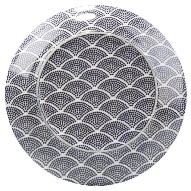 Assiette à dessert motif vague japonaise bleue et blanche
