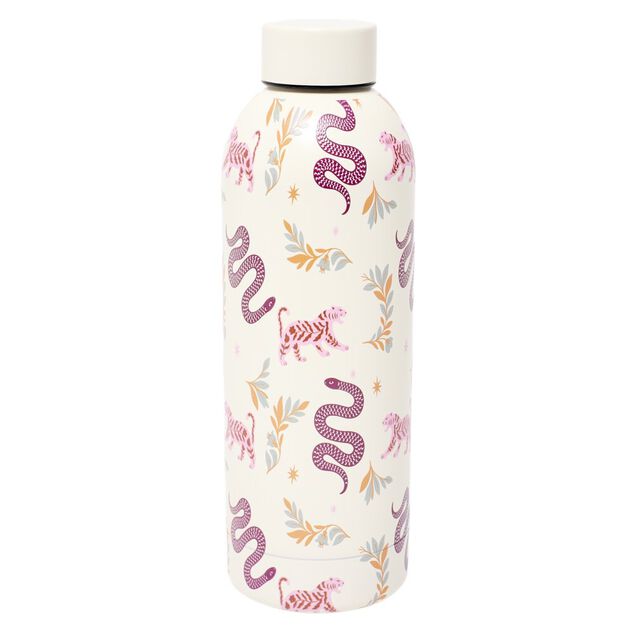 Bouteille isotherme inox 500ml d&eacute;cor tropical ou floral &Oslash;7xH22,5cm (2 mod&egrave;les)