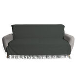 Jet&eacute; de canap&eacute; 170x250cm &agrave; franges 100% coton gris