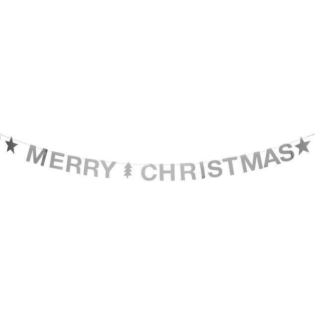 Guirlande Merry Christmas gris argent&eacute; 2m