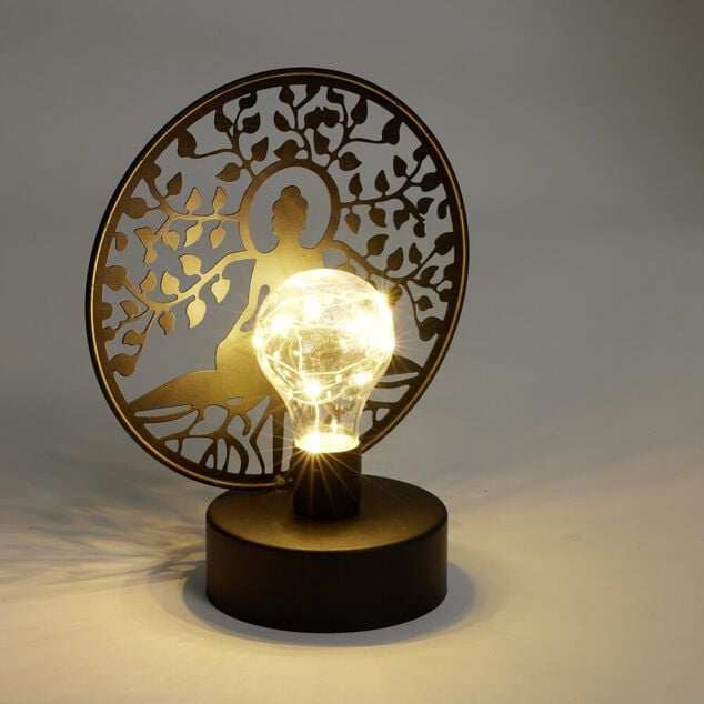 Lanterne LED Bouddha m&eacute;tal noir 18x10xH21,5cm