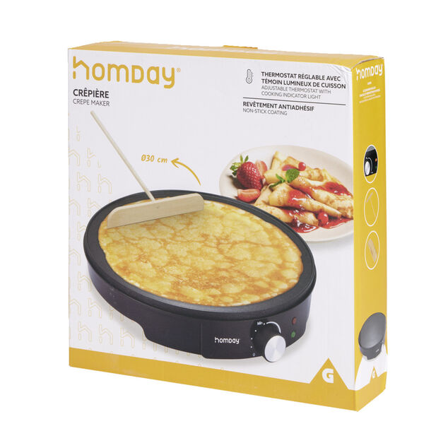 Cr&eacute;pi&egrave;re &eacute;lectrique en alu noir &Oslash;30cm 1200W