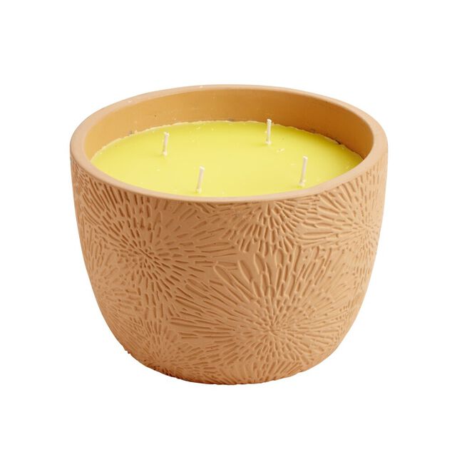 Bougie citronnelle dans pot terre cuite motif trait &Oslash;20xH14cm