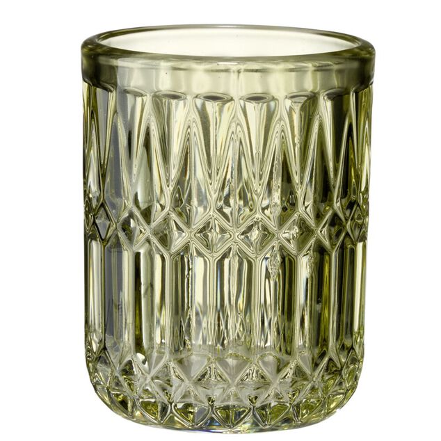 Gobelet salle de bain en verre cisel&eacute; &Oslash;8xH9,5cm (2 mod&egrave;les vert ou rose)